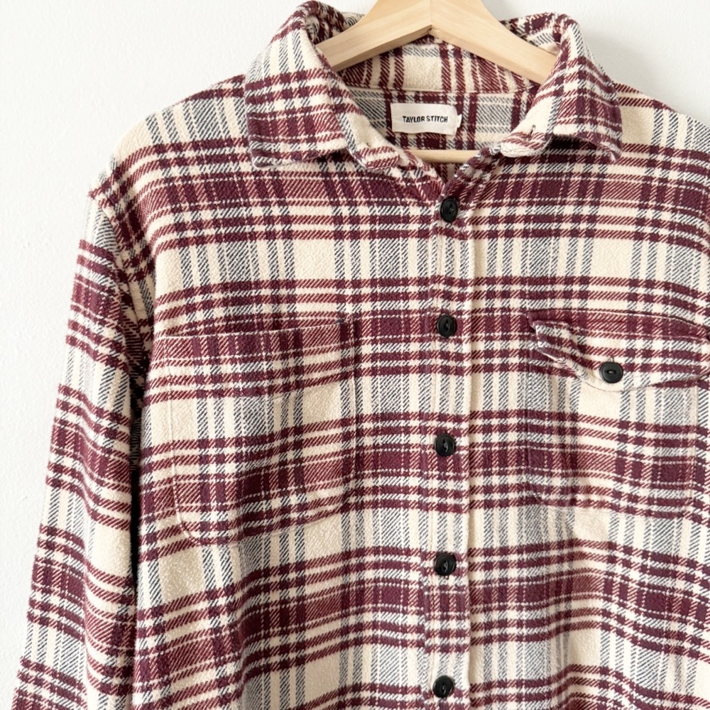 Taylor Stitch Men’s Long Sleeve Organic Cotton Shirt Plaid Red White 42/Large
